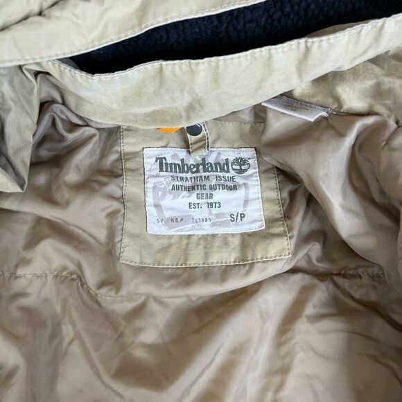Timberland Stratham Issue Jacket Men Small Tan Khaki Removable Hood Full Zip - Picture 3 of 16